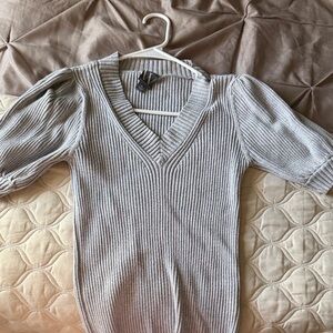 Worthington Ribbed V-Neck Sweater Top - Light Gray